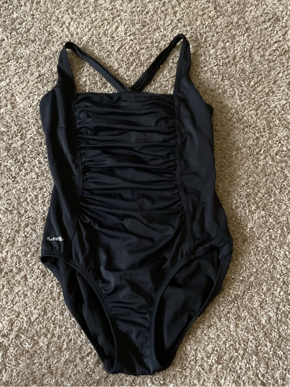 Speedo Black Square Neck Ruched One-Piece Swimsuit Size 6